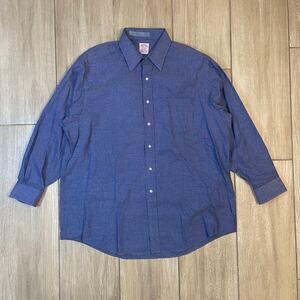 Brooks Brothers Dress Shirt 17.5 4 Blue Check Cotton Button Down Mens